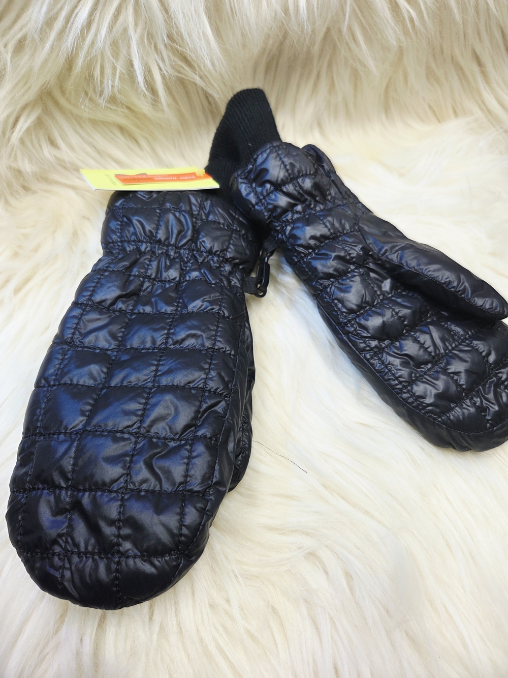 Faux Leather Quilted Black Insulated Mittens - Brand Unspecified
